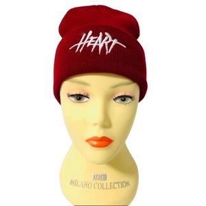 1016-Embroidered Knitted Beanie - Dark Red